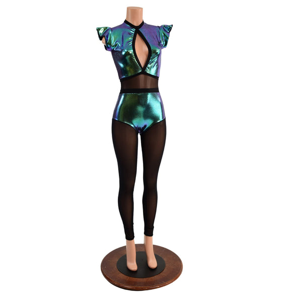 Scarab Keyhole & Mesh Catsuit with Mesh Legs - Coquetry Clothing