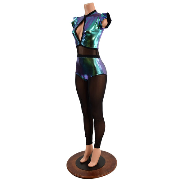 Scarab Keyhole & Mesh Catsuit with Mesh Legs - Coquetry Clothing