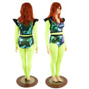 Scarab & Neon Yellow Mesh Catsuit - Coquetry Clothing
