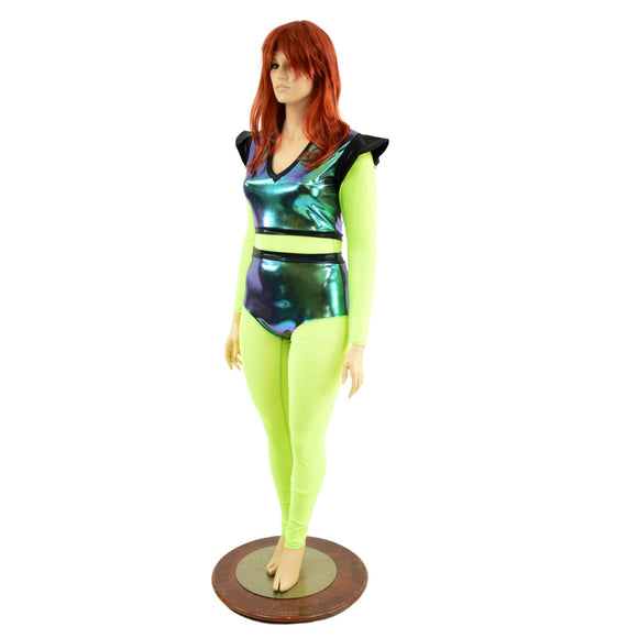 Scarab & Neon Yellow Mesh Catsuit - Coquetry Clothing