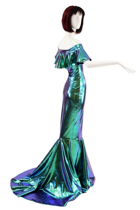 Scarab Off Shoulder Puddle Train Gown - Coquetry Clothing