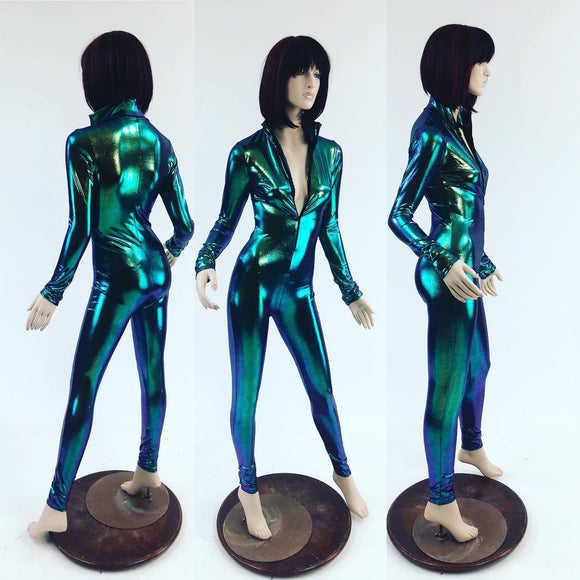 Scarab Zipper Front Turtleneck Catsuit - Coquetry Clothing