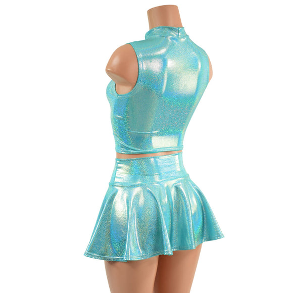 Seafoam Crop Top & Circle Cut Skirt Set - Coquetry Clothing