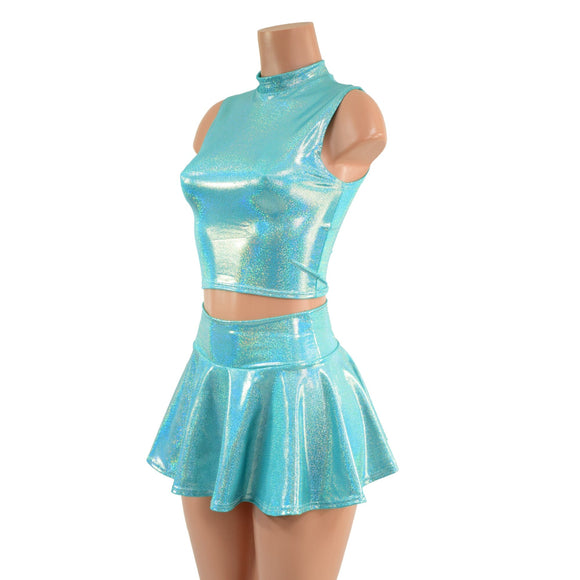 Seafoam Crop Top & Circle Cut Skirt Set - Coquetry Clothing