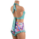 Seafoam & Dreamscape Halter & Ruffled Leg Siren Shorts Set - Coquetry Clothing