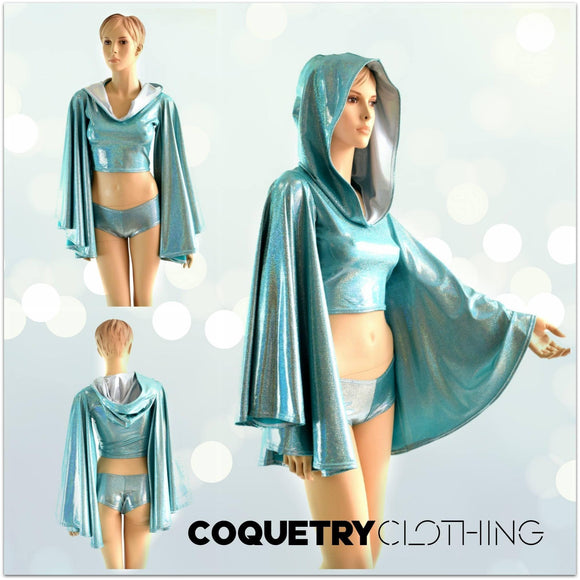 Seafoam Fan Sleeve Crop & Cheekies - Coquetry Clothing