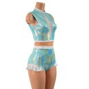 Seafoam, Flashbulb and Nude Mesh Romper with Inset Keyhole Neckline - Coquetry Clothing
