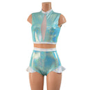 Seafoam, Flashbulb and Nude Mesh Romper with Inset Keyhole Neckline - Coquetry Clothing