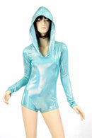 Seafoam Holographic Hoodie Romper - Coquetry Clothing