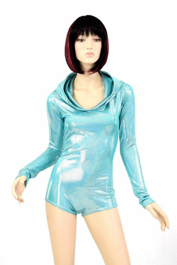 Seafoam Holographic Hoodie Romper - Coquetry Clothing