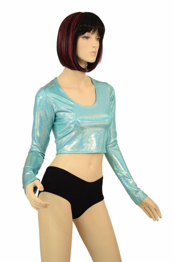Seafoam Holographic Long Sleeve Crop - Coquetry Clothing