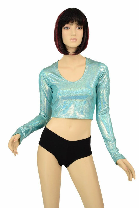 Seafoam Holographic Long Sleeve Crop - Coquetry Clothing