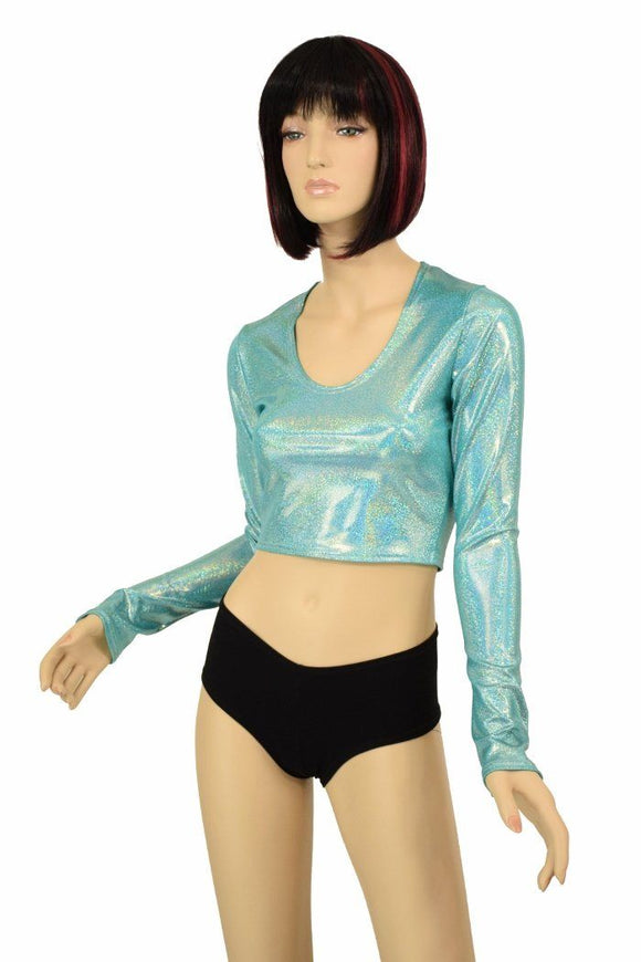 Seafoam Holographic Long Sleeve Crop - Coquetry Clothing
