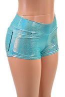 Seafoam Holographic Mid Rise Shorts with Front and Back Pockets - Coquetry Clothing