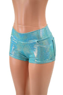 Seafoam Holographic Mid Rise Shorts with Front and Back Pockets - Coquetry Clothing