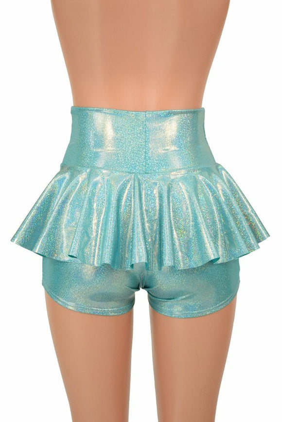 Seafoam Holographic Ruffle Rump Shorts - Coquetry Clothing