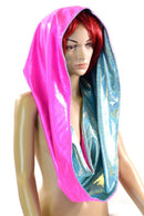 Seafoam & Neon Pink HUGE Reversible Festival hood - Coquetry Clothing