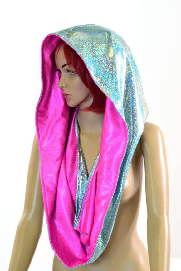 Seafoam & Neon Pink HUGE Reversible Festival hood - Coquetry Clothing