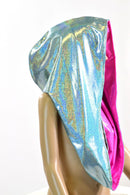 Seafoam & Neon Pink HUGE Reversible Festival hood - Coquetry Clothing