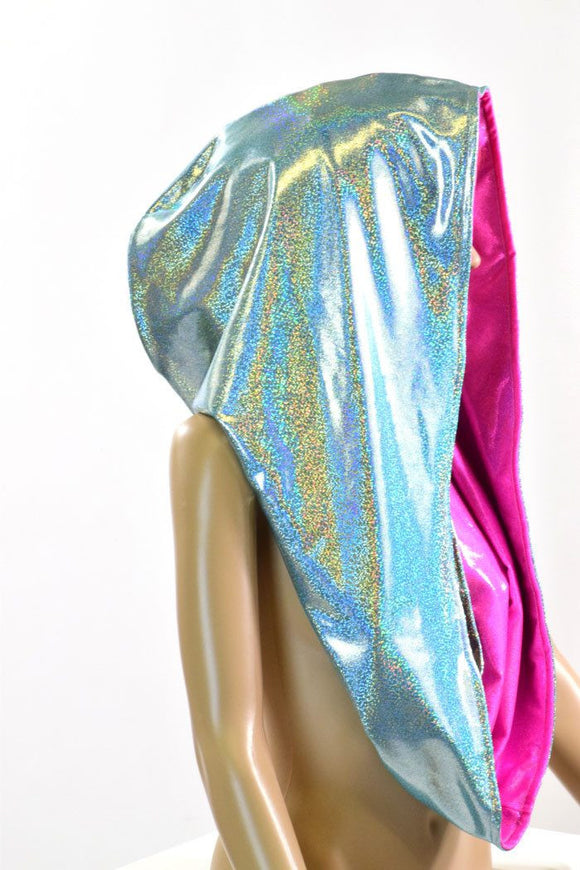 Seafoam & Neon Pink HUGE Reversible Festival hood - Coquetry Clothing