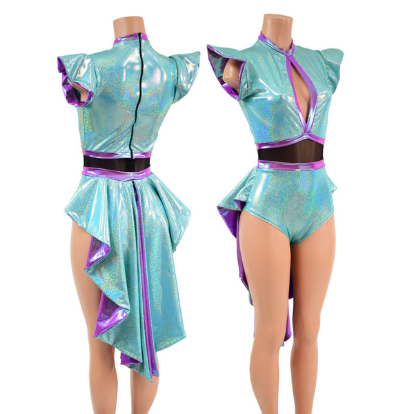 Seafoam & Plumeria Tuxedo Back Romper - 1