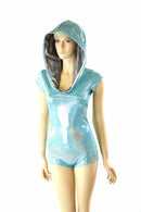 Seafoam & Silver Cap Sleeve Hoodie Romper - Coquetry Clothing