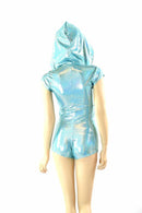Seafoam & Silver Cap Sleeve Hoodie Romper - Coquetry Clothing