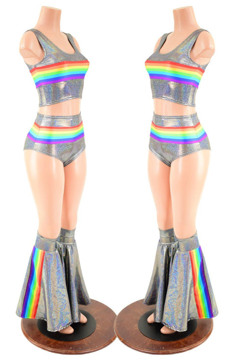 Silver Holographic Retro Rainbow Four Piece Set - Coquetry Clothing