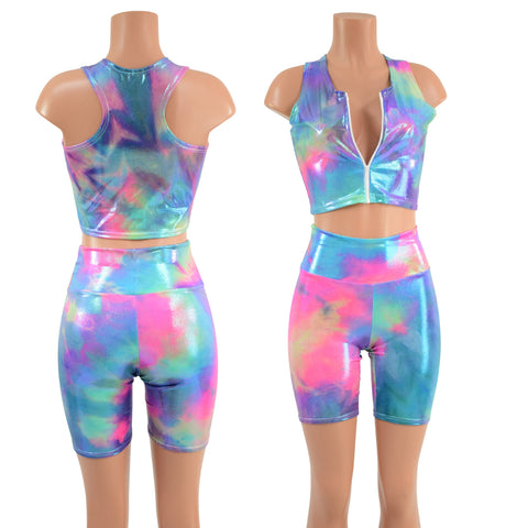 Cotton Candy Bike Shorts & Racerback Crop Top Set - Coquetry Clothing