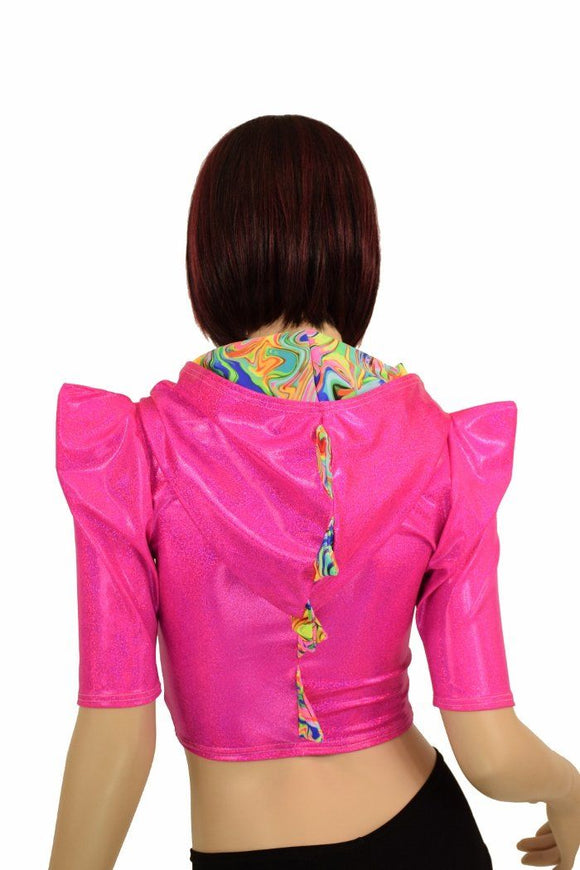 Sharp Shoulder Half Sleeve Dragon Crop Top - Coquetry Clothing