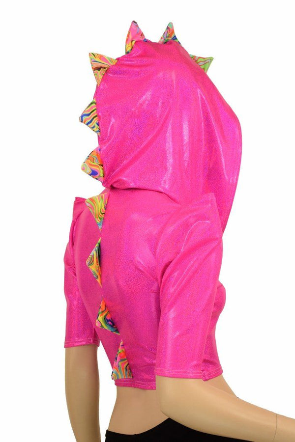 Sharp Shoulder Half Sleeve Dragon Crop Top - 3