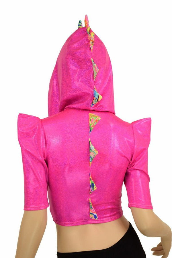 Sharp Shoulder Half Sleeve Dragon Crop Top - 4