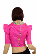 Sharp Shoulder Half Sleeve Dragon Crop Top - 6