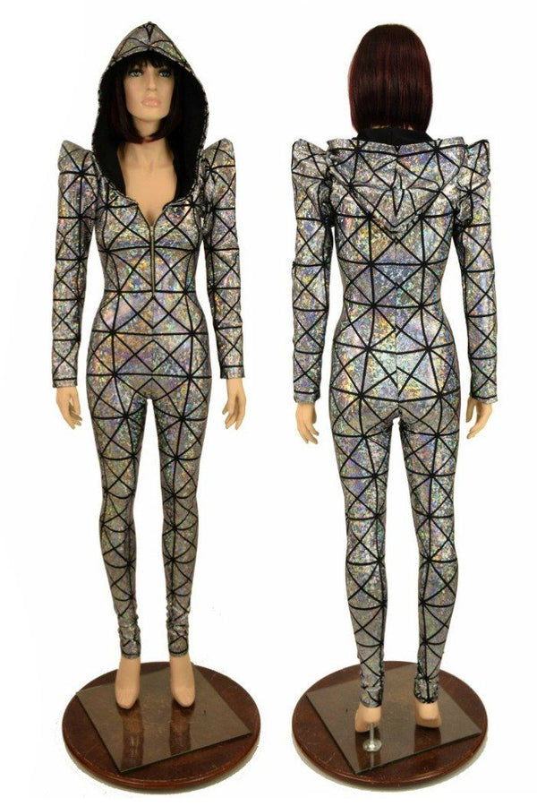 Sharp Shoulder Hooded Catsuit - 1