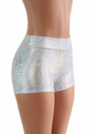 Shattered Glass Midrise Shorts in Silver/White - Coquetry Clothing