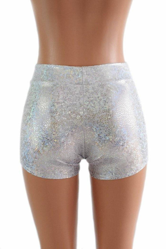 Shattered Glass Midrise Shorts in Silver/White - Coquetry Clothing