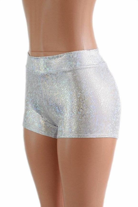 Shattered Glass Midrise Shorts in Silver/White - Coquetry Clothing