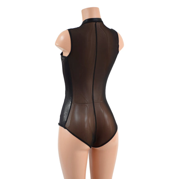 Sheer Black Mesh and Metallic Plunging V Romper - Coquetry Clothing