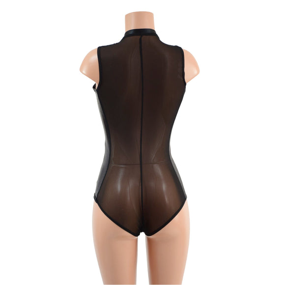 Sheer Black Mesh and Metallic Plunging V Romper - Coquetry Clothing