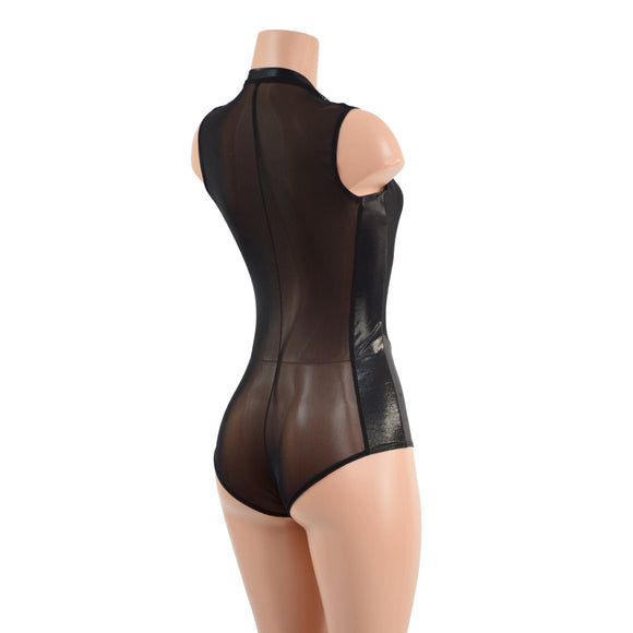 Sheer Black Mesh and Metallic Plunging V Romper - Coquetry Clothing