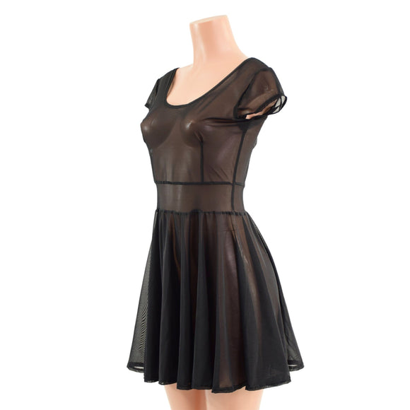 Sheer Black Mesh Cap Sleeve Skater Dress - Coquetry Clothing