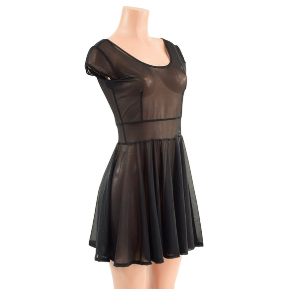 Sheer Black Mesh Cap Sleeve Skater Dress - Coquetry Clothing