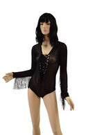 Sheer Black Mesh Laceup Fringe Romper - Coquetry Clothing