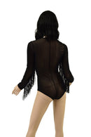 Sheer Black Mesh Laceup Fringe Romper - Coquetry Clothing