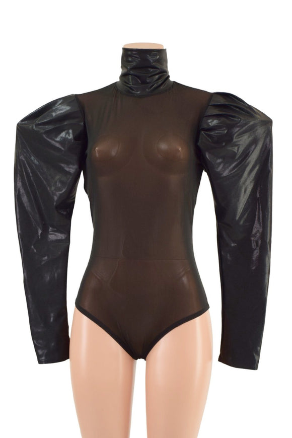 Sheer Mesh Body Romper with Victoria Sleeves - Coquetry Clothing