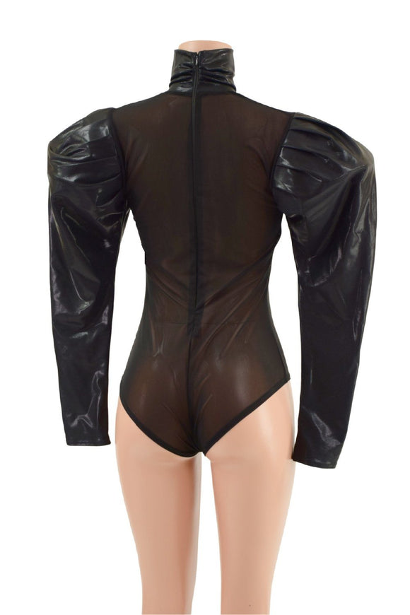 Sheer Mesh Body Romper with Victoria Sleeves - Coquetry Clothing