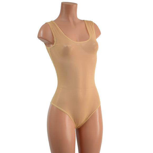 Sheer Mesh Tank Romper with Siren Cut Leg - Coquetry Clothing