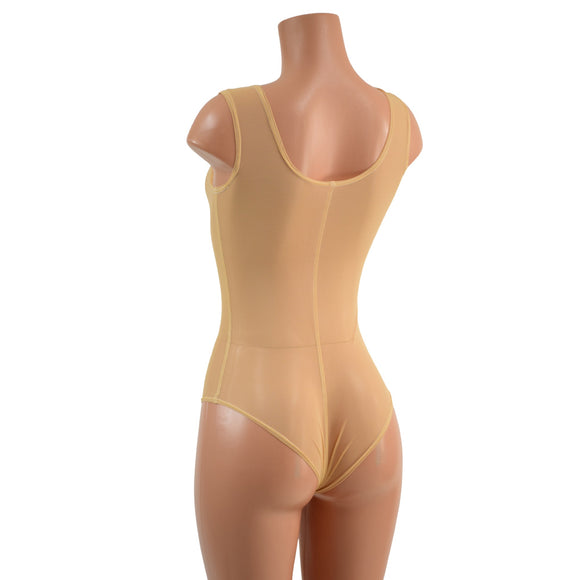 Sheer Mesh Tank Romper with Siren Cut Leg - Coquetry Clothing