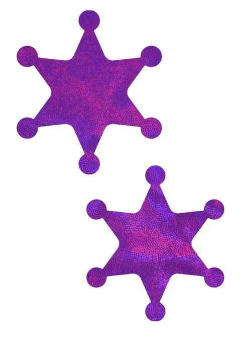 Purple Holographic Sheriff Star Pasties - Coquetry Clothing