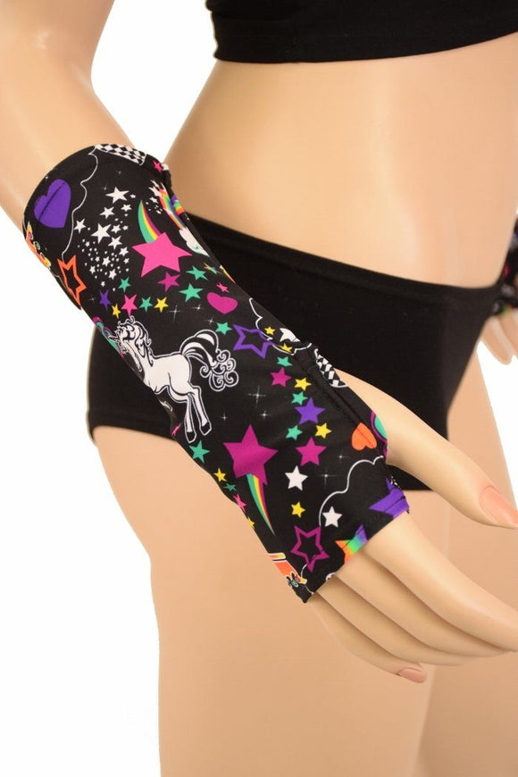 Short Fingerless Gloves in Unicorns & Rainbows - Coquetry Clothing